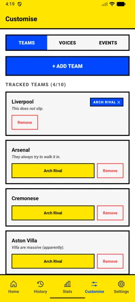Select your rival teams to track